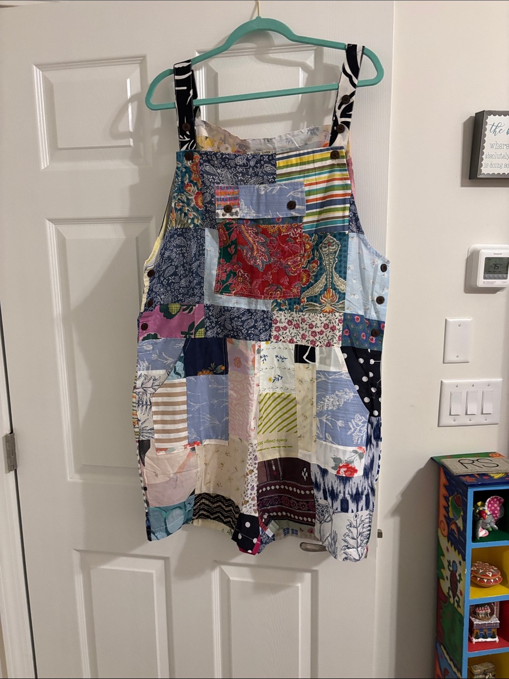 Patchwork Cotton Overall Shortall  - Multicolor
